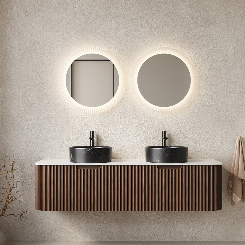 Meuble-lavabo flottant à rayures Anka, 60", Black Round