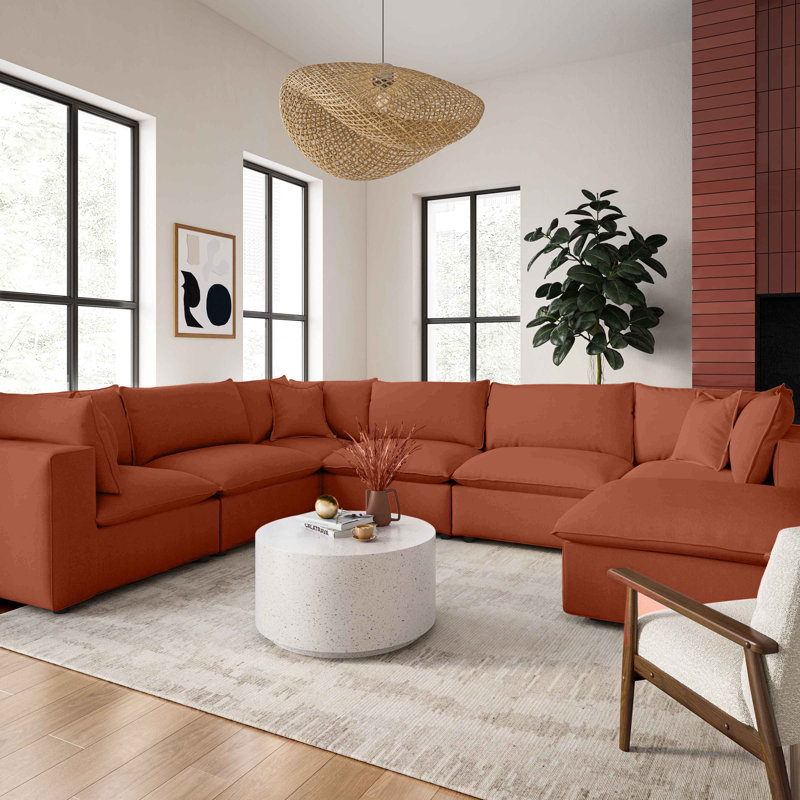 Ellaria Upholstered U-Shaped Sectional Reversible, Cognac Velvet