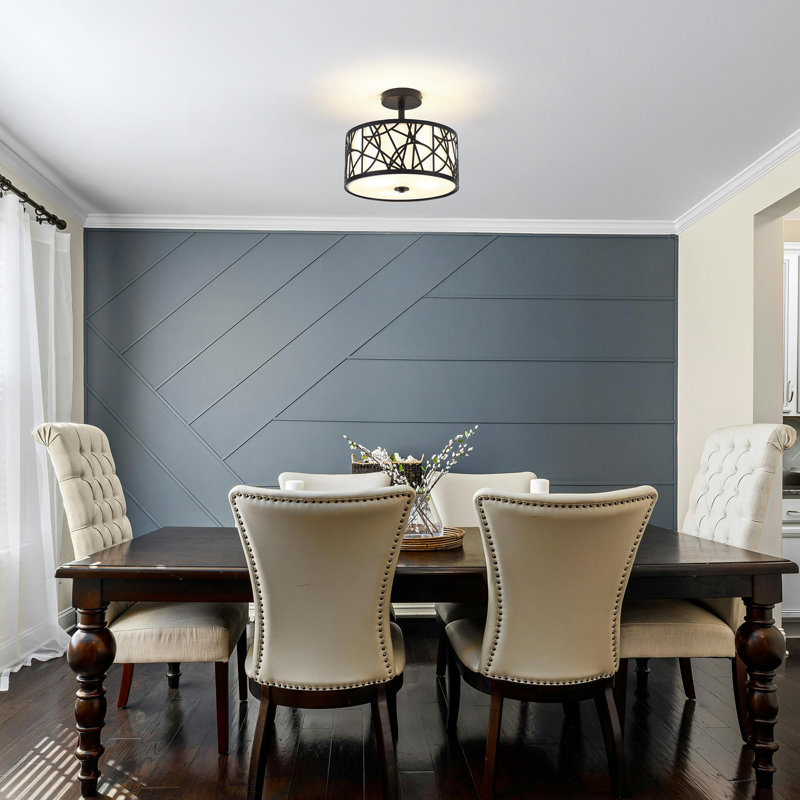Semi Flush Mount Ceiling Light, Unique 3-light Drum Light Fixture With Fabric Shade, Kitchen Light Fixtures Ceiling Mount, Modern Close To Ceiling Lamp For Living Room