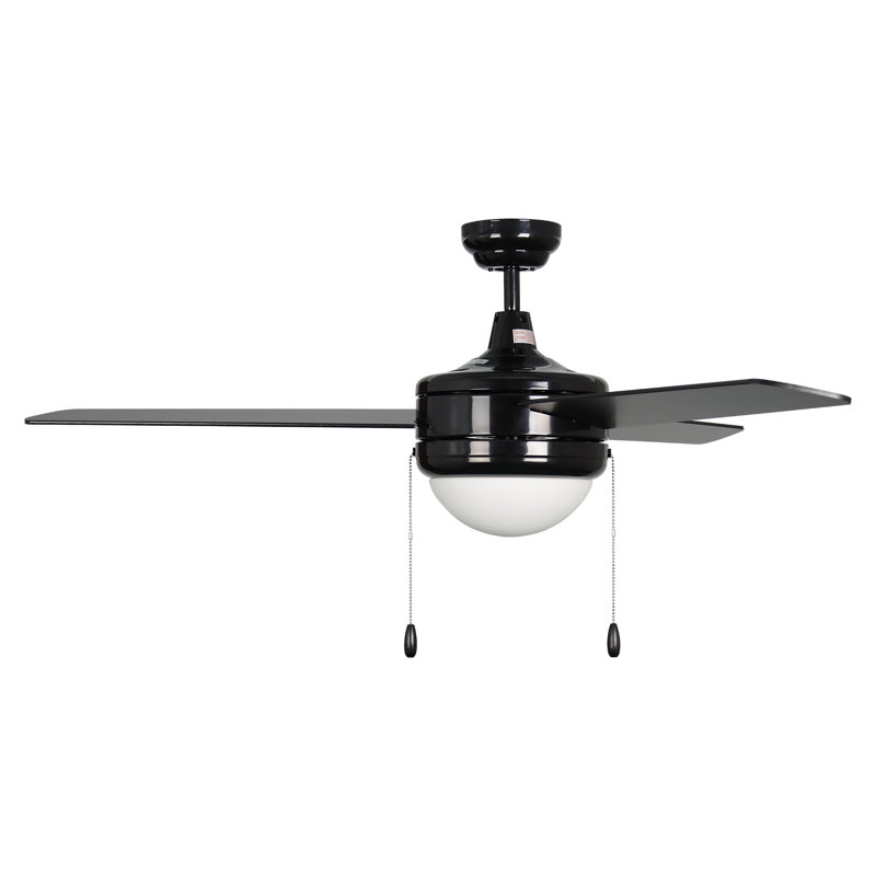 Villasenor 50" 3-Blade Indoor Ceiling Fan, Black, Black