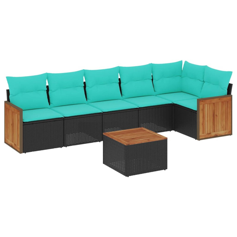  Ensemble de canapé de patio 7 pièces avec coussins en rotin de polyester noir