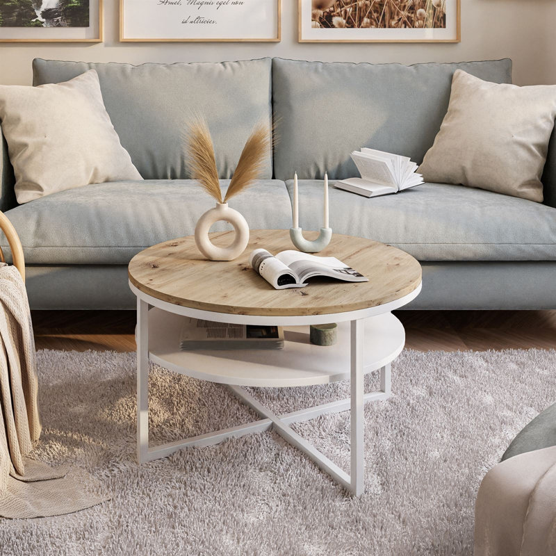 Lottye Frame Coffee Table, White/Beige