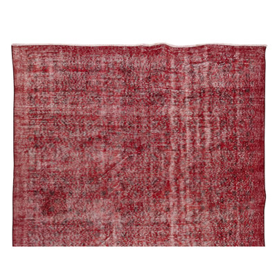 5.3x8.5 Ft Handmade Turkish Area Rug Over-Dyed in Red for Modern Home and Office