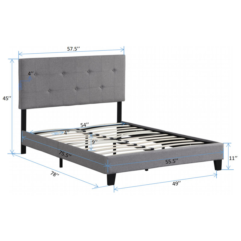 Full Size Upholstered Platform Bed Frame With Tufted Headboard, No Box Spring Needed
