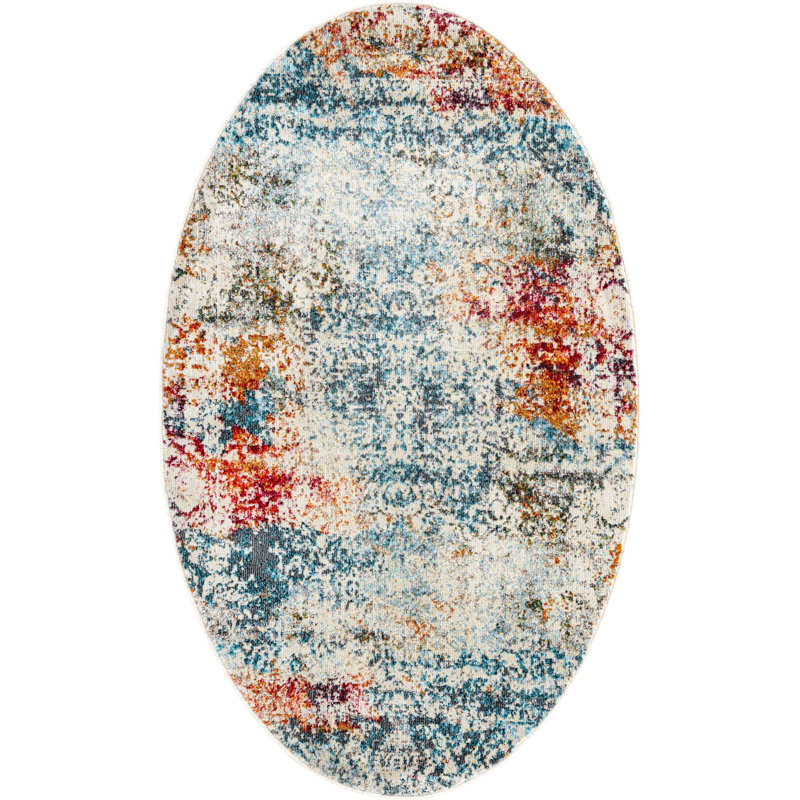 Tapis de style oriental bleu / rouge / orange / crème Folmar, Ovale 3'3" x 5'3"