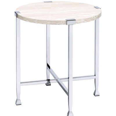 Table d'appoint en chêne blanc de style contemporain, robuste et stable grâce à son support métallique.