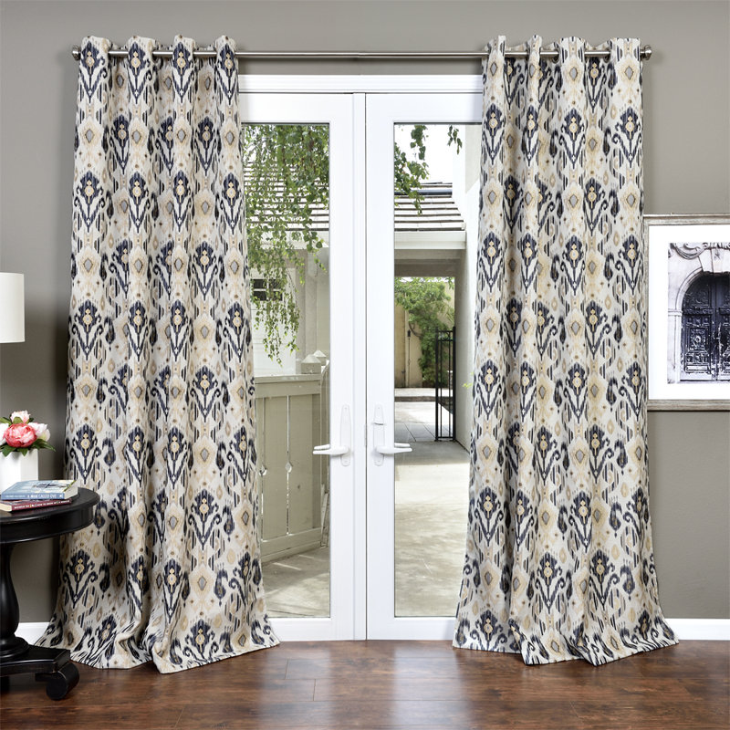 Euh Room Darkening Curtain Single Panel, Navy/Taupe