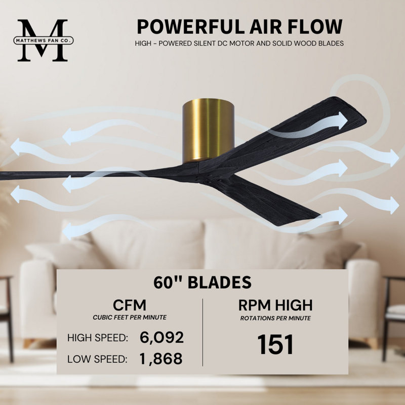 Irene Ceiling Fan, Brushed Brass, 60", Matte Black