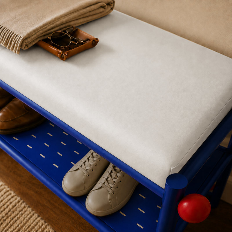 Banc à chaussures 31 po en métal bleu à deux niveaux
