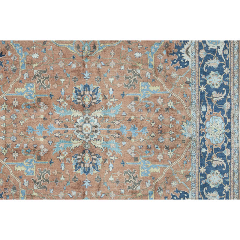 Tapis rouge et bleu noué à la main de haute qualité