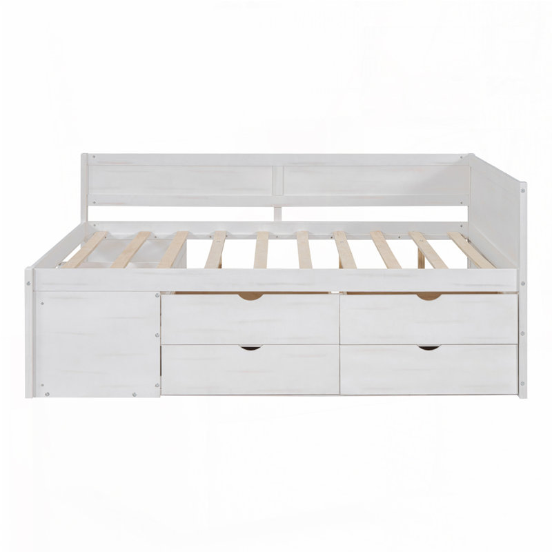 Lit de jour avec tiroirs et tablettes, Complet/Double, Blanc