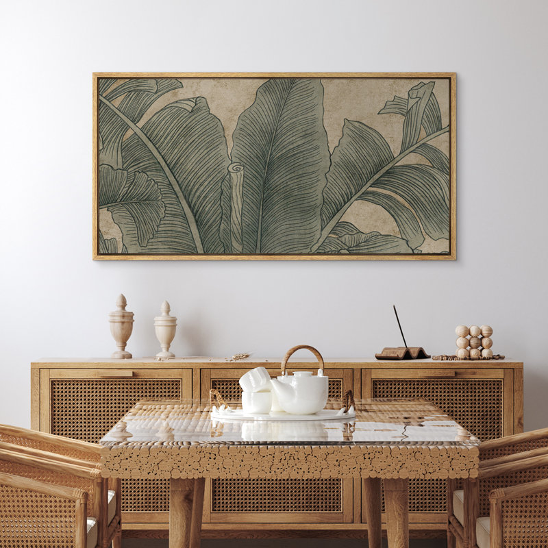 Abstract Green Tropical Palm Tree Leaf Nature Vintage Panoramic Wall Art Decor Horizontal, 30" H x 60" W, Natural