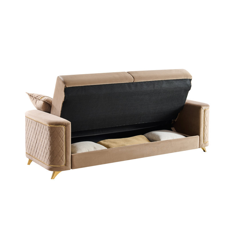Canapé moderne 3 places avec revêtement en cuivre, dossier ferme et mousse haute densité, idéal pour les pièces à vivre principales. Style contemporain, finitions cuivre, structure en bois et mousse haute densité.