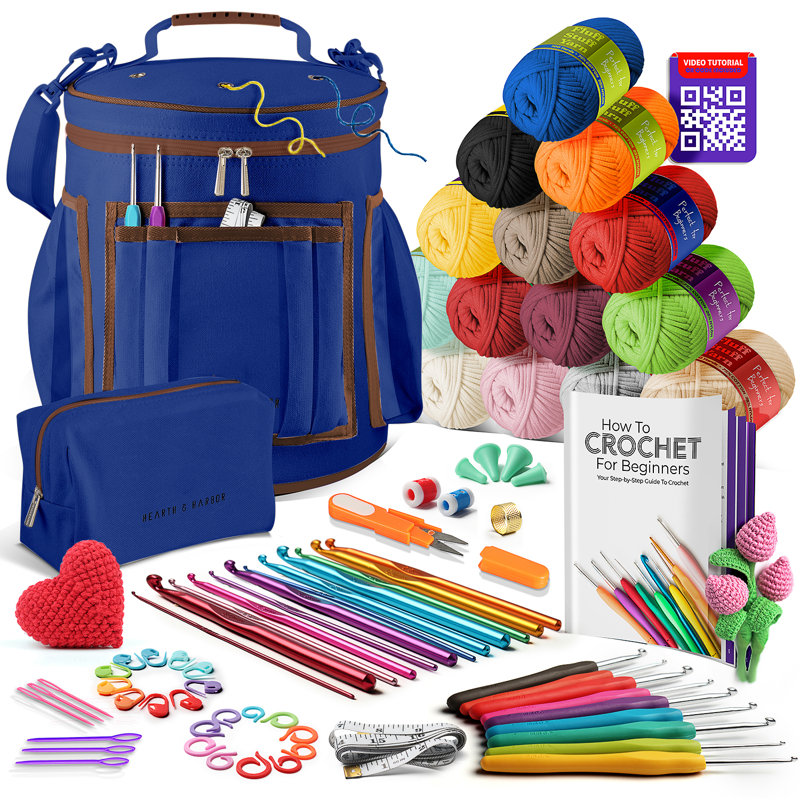 Trousse de crochet pour débutants avec didacticiels vidéo étape par étape, Bleu