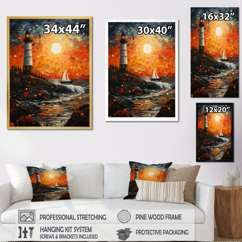 Phare d'Ikram - guidant le pointillisme V - reproduction sur toile, H 20 po x l 12 po x P 1 po, Toile tendue