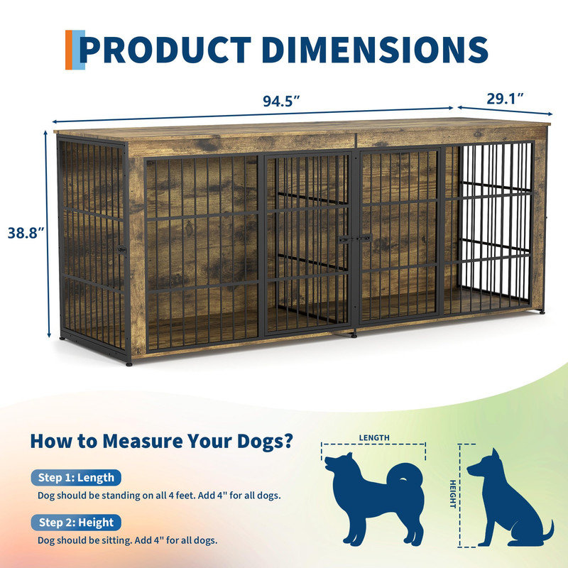 Meuble pour cage de chien 94,5 po avec séparateur amovible, Brun