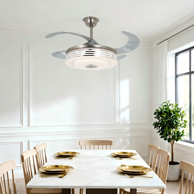 Ventilateur de plafond moderne 42 po avec lumière et télécommande, 3 vitesses, minuterie, haut-parleur Bluetooth