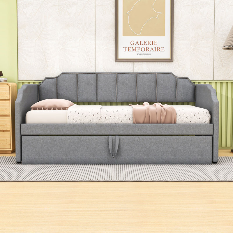 Lit de jour avec couchette escamotable et ports de charge USB, Gris