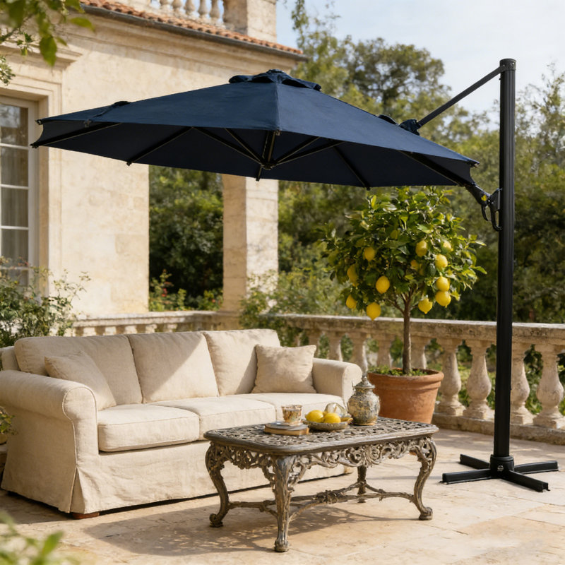 11 pi. Parasol de patio en porte-à-faux avec rotation à 360 ° et inclinaison