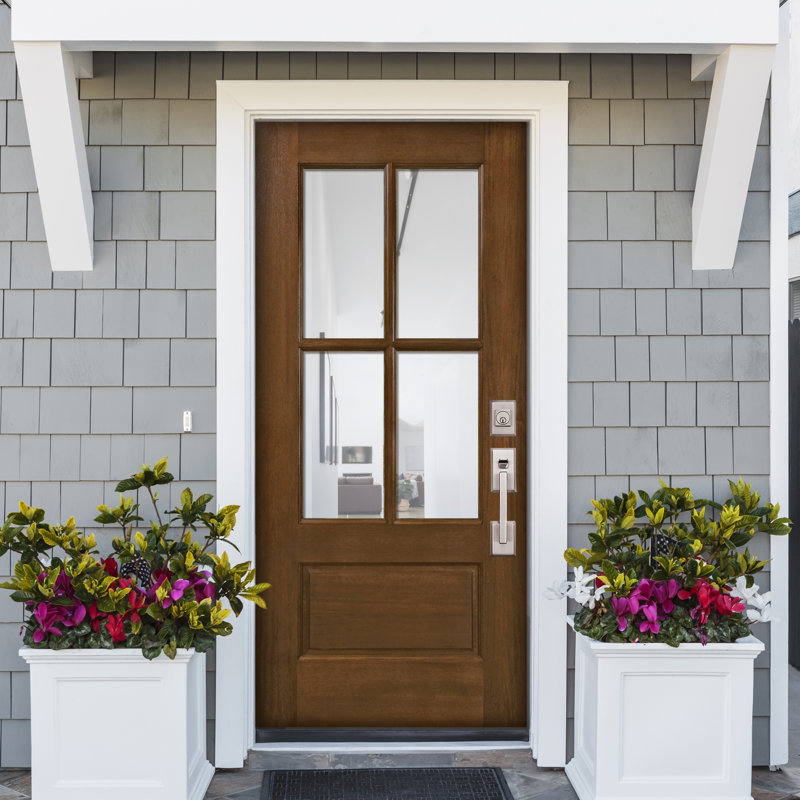 36x80 Quick Ship 4 Lite TDL Mahogany Front Door, Canyon Brown Clear, Left Hand/Inswing