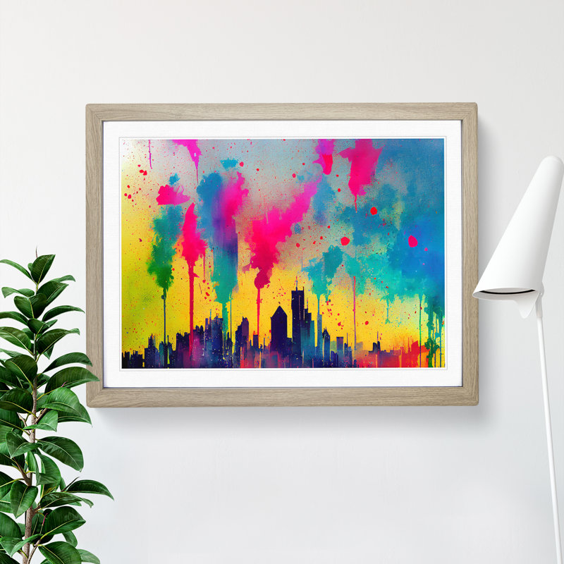 Skyscraper Skyline Splashed Vol.7 Abstract - Framed Print, Oak Framed, 46cm H x 64cm W x 2cm D