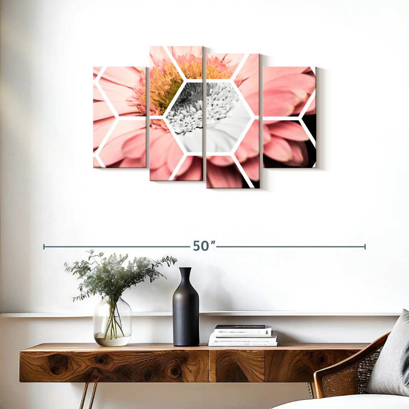 Pink Gerbera Hexagon, 22" H x 36" W