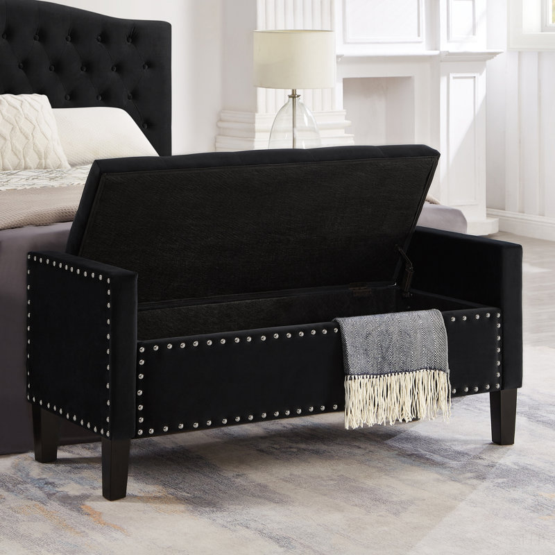 Banc de rangement rembourré capitonné à boutons avec garniture cloutée, siège de salon rembourré avec accoudoirs, banc de lit