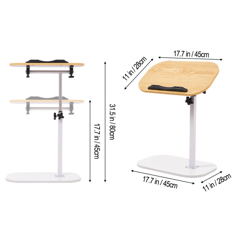 Height Adjustable C-Shape Overbed Table Office Table, Yellow/White