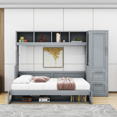 Ajae Murphy Bed with Storage Bookcase, Drawers and Wardrobe