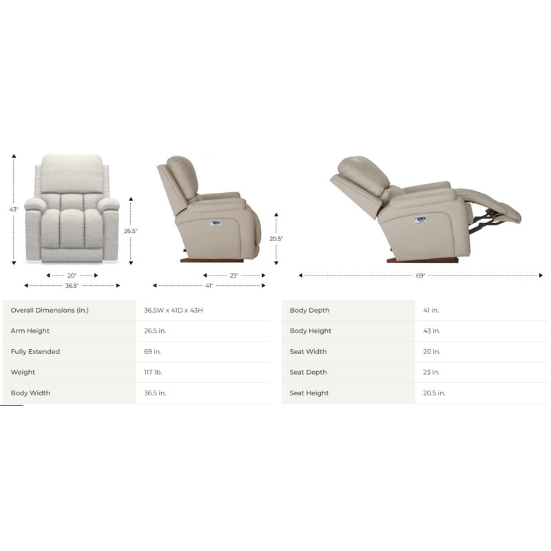 Greyson Power Rocking Recliner w/ Headrest and Lumbar, Slate Leather Match