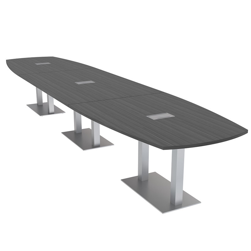 Table de réunion Arc-Boat avec base en métal double 2 modules de puissance et de données, H 30 po x l 216 po x P 48 po