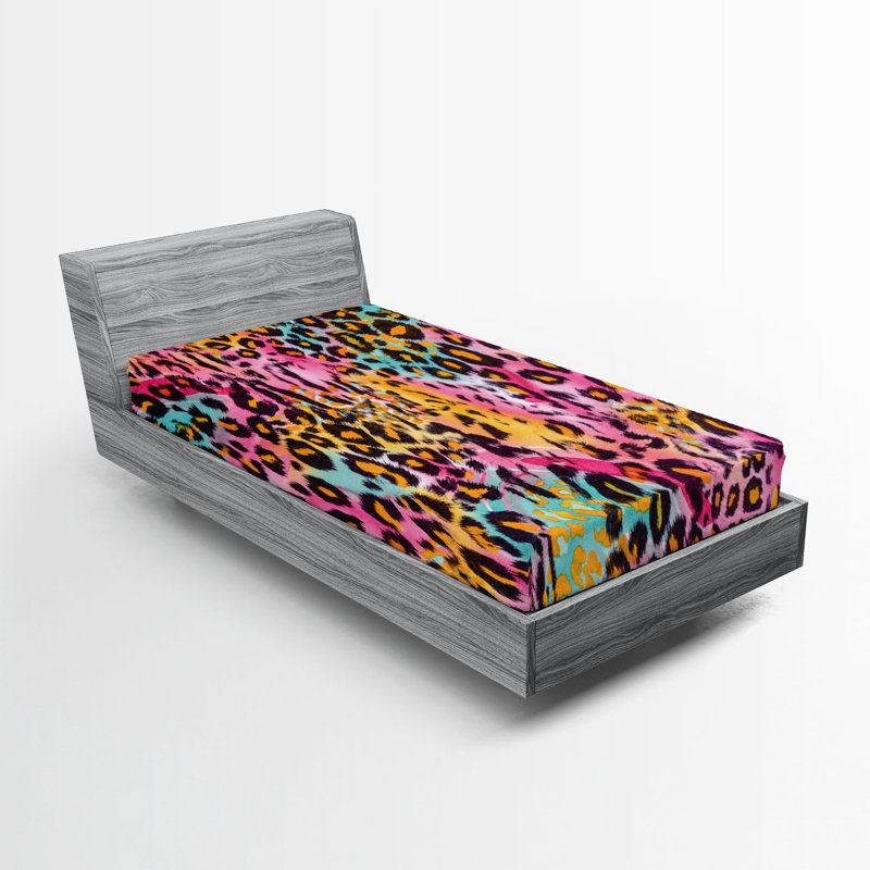 Drap-housse Ambesonne, paquet de 2, Drap-housse de taille simple, Imprimé animal rose / orange / vert
