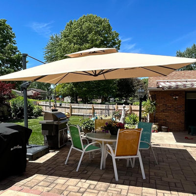 Parasol carré extérieur robuste 12 po, tissu haut de gamme, avec base, beige