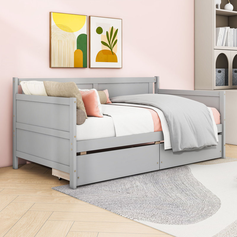 Twin Wooden Two Drawers Daybed with Slats, Gray