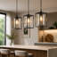 Luminaire suspendu noir en forme de cage de style campagnard, lanterne industrielle en verre moderne pour entrée d'îlot de cuisine