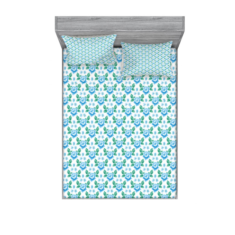 Ensemble de draps à motif floral Roses and Forget Me, Ensemble de draps pour lit double avec un drap-hou