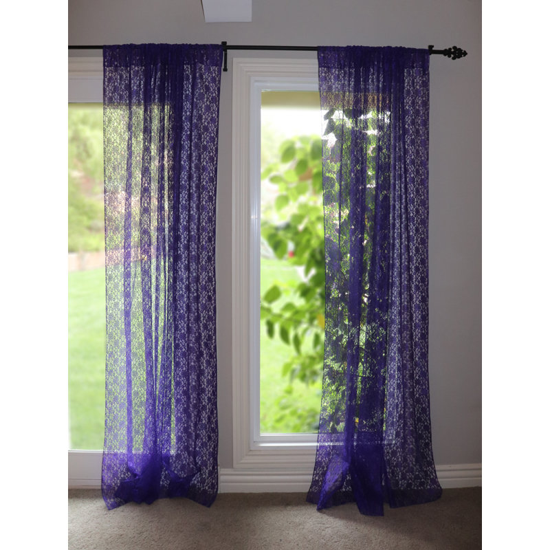 Pateros Lace Sheer Curtain Single Panel, Purple, 58" W x 63" L