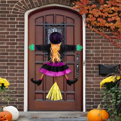 Solar Witch Halloween Decorations, Large Crashing Witch Into Tree Outdoor Decor, Solar Halloween Lighted Flying Witch For Tree, Yard, Patio, Porch Outdoor