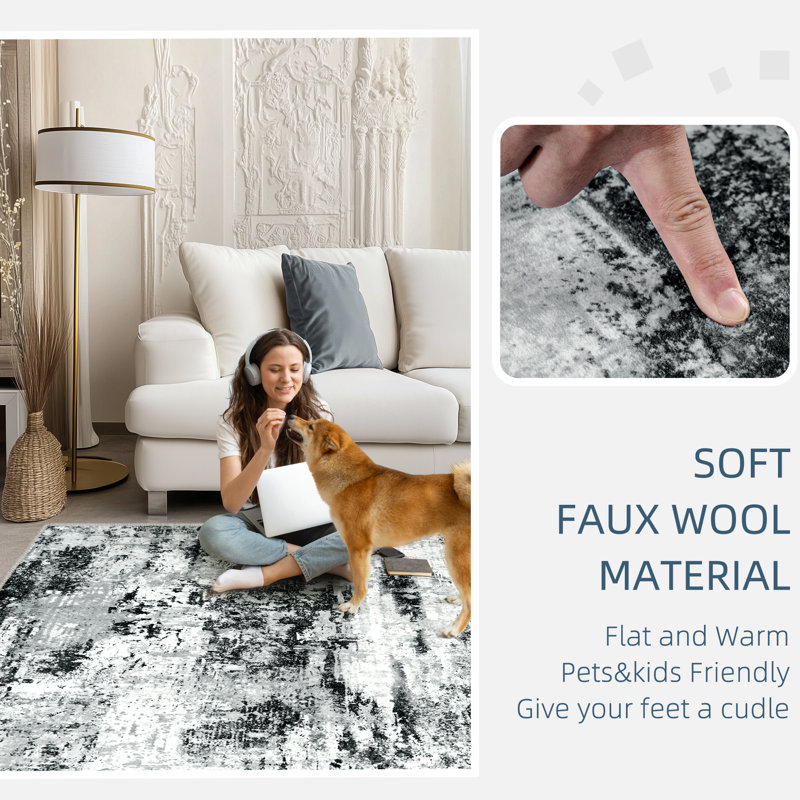 8x10ft Machine-washable Carpet, Cashmere-Look Rug with Non-Slip Backing and Durable Edging, Modern Oil Painting Style Rug Suitable for Living Room, Bedroom, Dining Room