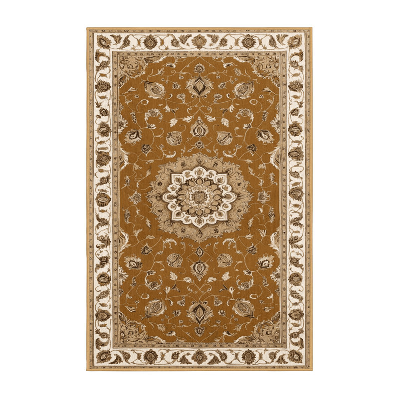 Tapis brun Tabriz lavable à la machine, Rectangulaire 2 pi x 3 pi