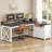 Deskfarmhouse L Shaped Desk, 55" Home Office Desk With Drawers And Storage Shelves, L Shaped Gaming Desk With Led Lights, Power Outlet And Monitor Shelf-2117290818