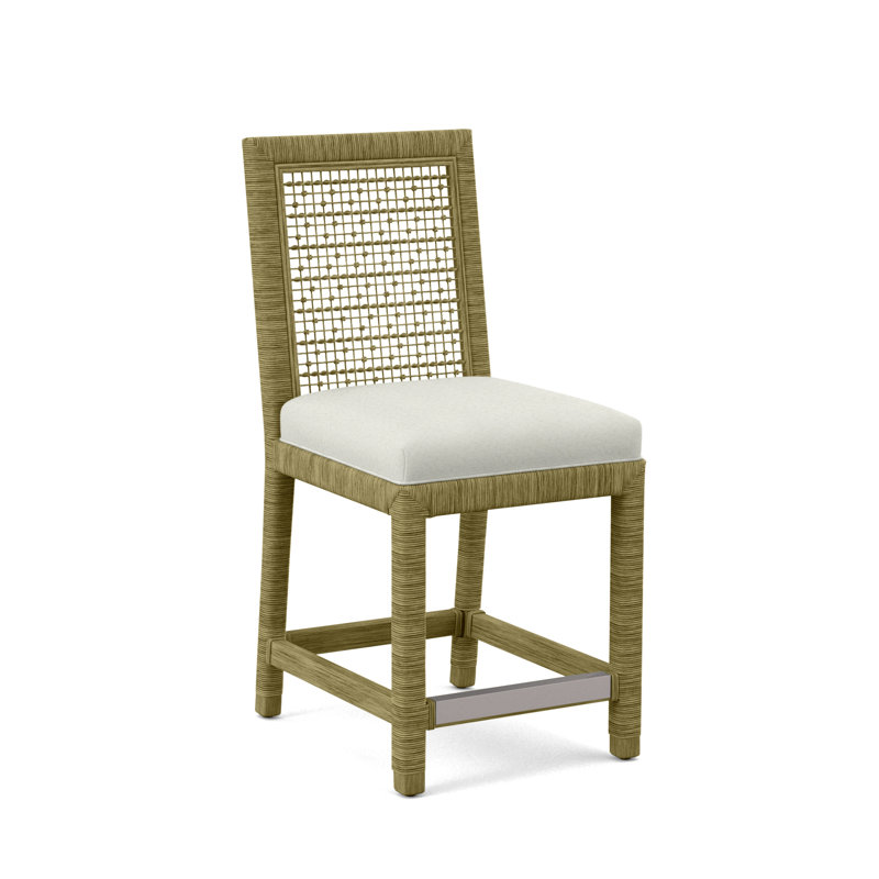 Pine Isle Upholstered Stool, Neutral Performance Plaid, Brass