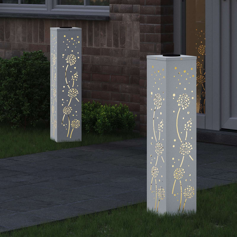 Solar Powered Steel Pathway Light, White, 80cm H x 18cm W x 18cm D