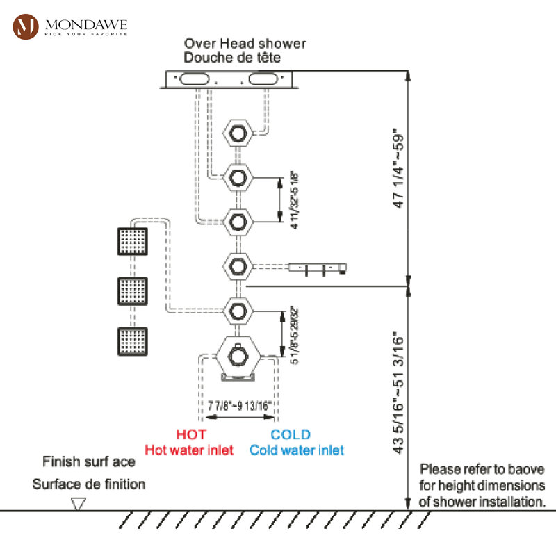AquaRhapsody Thermostatic Complete Shower System with Rough in-Valve, Brushed Gold