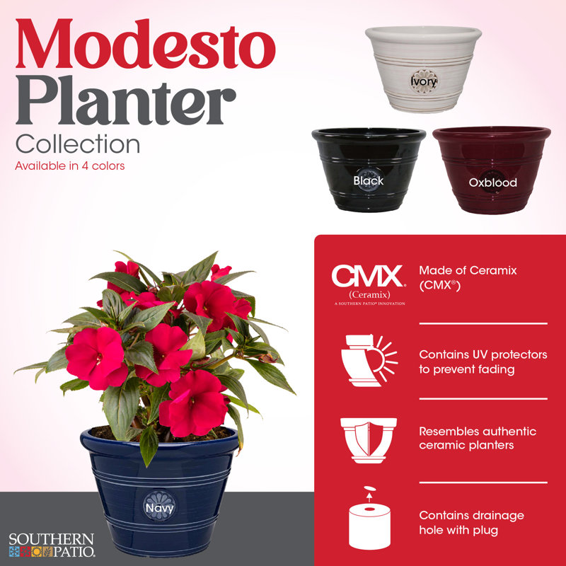 Pot à fleurs 15,25 "Modesto, Ivoire ivoire