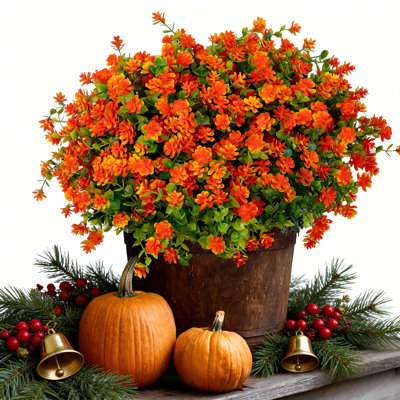 12 Bouquets Of Artificial Eucalyptus Flowers Use - Simulated Plants Colorfast Orange