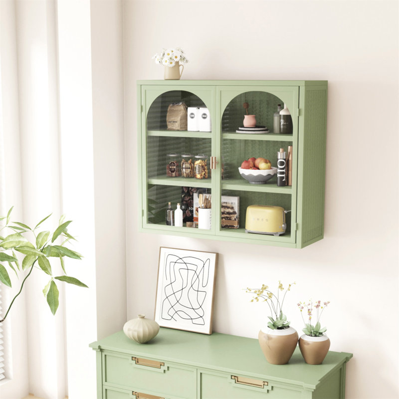 27.56"Glass Doors Modern Two-Door Wall Cabinet With Featuring Three-Tier Storage For Entryway Living Room Bathroom Dining Room,Wall Cabinet With Characteristic Woven Pattern