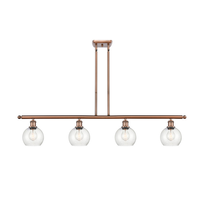 Luminaire suspendu linéaire à 4 lumières pour îlot de cuisine Hamida, Cuivre antique, Ampoule non incluse