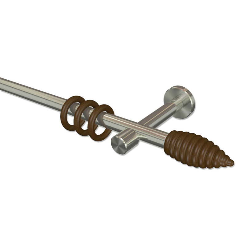 Erich Curtain Pole Set, Stainless Steel/Walnut Lacquered, 5cm H x 480cm W x 11cm D