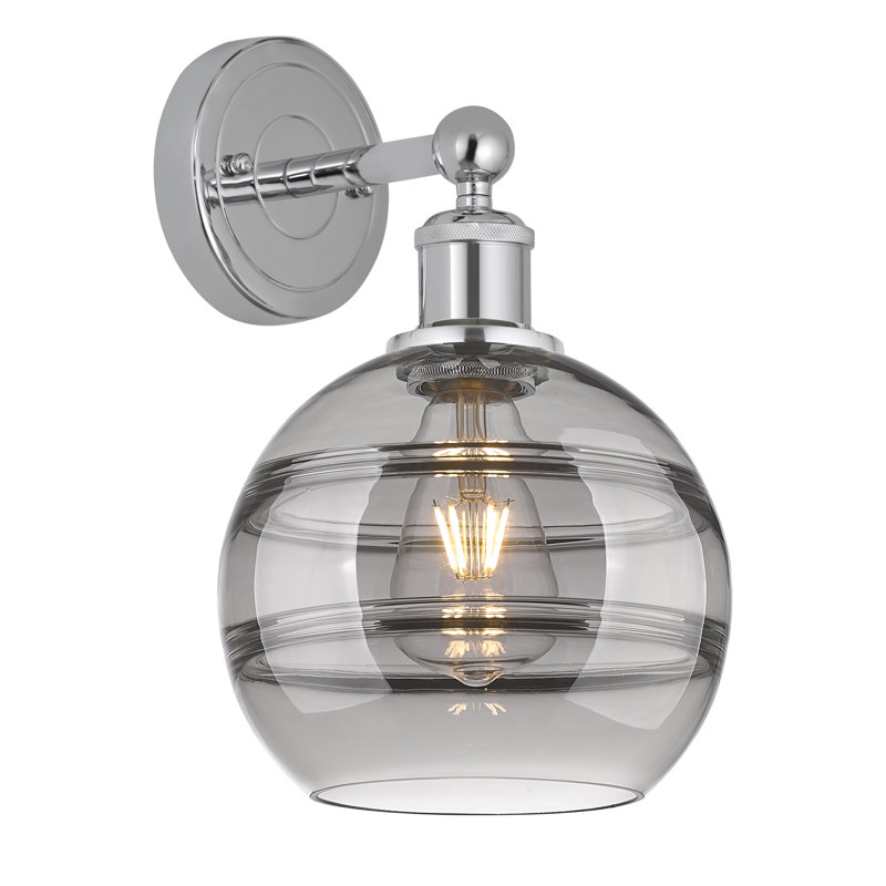 Applique murale 8 lumières Edison Bienes, Gris fumée clair, H 12,13 po x l 8 po x P 8,5 po, Chrome poli